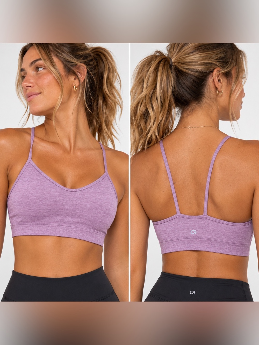 GAPFit Studio PowerYou Sports Bra Pink Melange Size Large Low Impact Strappy